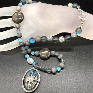 Necklace - Diamond Star Labradorite, Agate, Druzy, Titanium Aura